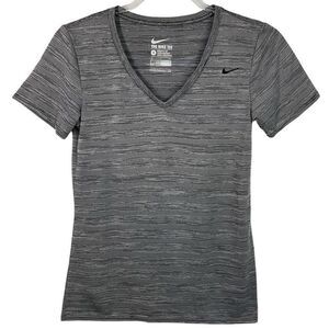 Nike Black White Striped Dri-Fit V-neck Short Sleeve Top Small